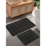 Doğal Kaymaz Taban Banyo Paspas Set Yumuşak Dokulu Su Emici Yıkanabilir Yeni Çizgili Set 50X80-50X40 - Antrasit