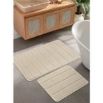 Doğal Kaymaz Taban Banyo Paspas Set Yumuşak Dokulu Su Emici Yıkanabilir Yeni Çizgili Set 50X80-50X40 - Krem
