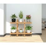 Doğal Köknar Ahşap 2 Katlı Dekoratif Çiçeklik - 100X100 cm Derinlik 25 cm Büyük Boy Saksı Standı - Açık Kahverengi