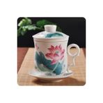 Doğal Köy Retro Çin Mavi Beyaz Porselen Çay Bardağı Seti Tabağı Kapaklı Demlik 260 ml Seramik Çay Fincanı Çay Filtresi ile (Yurt Dışından) - 1 Adet - Renkli - 1 lt