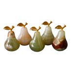 Doğal Oniks Taş 5'li Armut Biblo Seti, El Yapımı, 5 cm x 3 cm, Altın Yaprak Detaylı, Dekoratif (Çok Renkli)