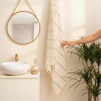 Doğal Pamuk Çizgili, Püsküllü Banyo Beden Havlusu (100x180 cm) (Cacao Lines Kahverengi)