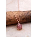 Doğal Rodonit Taşlı Damla Mini Rose Gümüş Kolye 7734