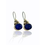 Doğal Safir Taş Oval Kesim Otantik El Üretim 925 Gümüş Küpe