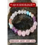 Doğal Taş Aşk ve Sevgi Bilekliği ( Pembe Kuvars - Ametist - Varisit - Aytaşı )