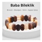 Doğal Taş Baba Bileklik Rolex 15 mm Bronzit - Obsidyen - Sitrin - Kaplan Gözü