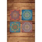 Doğal Taş Bardak Altlığı 4'lü Model- Mandala