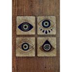 Doğal Taş Bardak Altlığı 4'lü Set - Nazar Boncuğu Desenli - Stone Coasters Çok Renkli