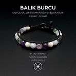 Doğal Taş Bileklik, Balık Burcu, Ay Taşı, Ametist, Akuamarin, Florit Taşı Bohem Bileklik