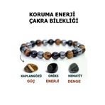 DOĞAL TAŞ CENNETİ 123ANKACEN1575 Koruma Enerji Çakra Bilekliği Kaplan Gözü Güç Onix Enerji Hematit Denge