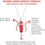 Doğal Taş Kırmızı Turkuaz Pandül Kesim Kadın Erkek (Uniseks) Ister Kolye Ister Anahtarlık - Koyu Kırmızı - 50 cm