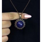 Doğal Taş Lapis Doğal Taşlı Desenli Otantik Kadın Kolye 45 Cm Zincirli Euk28lps2