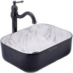 Doğal Taş Mermer Desenli Banyo Lavabosu 40X30X14 cm Siyah - Ahşap - Seçenek 1