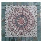 Doğal Taş Mozaik Madalyon El Yapımı 45x45 cm Kare Dekor, Yeşil Bej Mermer ve Traverten Sanat Eseri – Duvar, Zemin, Teras ve Masa Üstü için Eşsiz Desen – İç ve Dış Mekanlar için Antik Eskitme Görünümlü