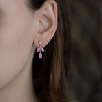 Doğal Taş Yaprak Model Rose Kaplama Gümüş Küpe