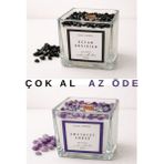 Doğal Taşlı 2’li El Yapımı Kokulu Soya Mum Seti – Ocean Obsidian & Amethyst Ember | Çok Al Az Öde - Lacivert