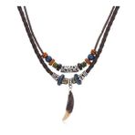 Doğal Tibet 3-4cm Kurt Dişi Muska Kolye Brown Ayarlı Boğma İp
