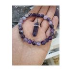 Doğaltaş Ametist Doğal Taş Bileklik 8 Mm Aa Kalite ( Kolye Hediyeli ) ( Yaşam Enerjisi ) cghj456