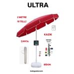 Dogant Outdoor 200 cm Plaj Bahçe Balkon Kamp Kırmızı Şemsiye, Taşıma Çantası, Kazık ve Bidon Seti