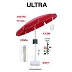 Dogant Outdoor 200 cm Plaj Bahçe Balkon Kamp Kırmızı Şemsiye, Taşıma Çantası, Kazık ve Bidon Seti