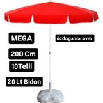 Dogant Özdoganlaravm Kırmızı Havuz Bahçe Balkon Plaj 2 Mt 10 Telli Polyester Şemsiye + Bİdon