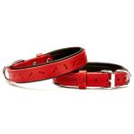 Doggie Comfort Deri Kemik Desenli 2x35 cm Small Kırmızı Köpek Boyun Tasması
