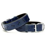 Doggie Comfort Mavi 2.5x37-45 cm Medium Deri Kemik Desenli Köpek Boyun Tasması