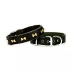 Doggie Comfort Metal Kemik İşlemeli M 2x35-40 cm Siyah Köpek Boyun Tasması