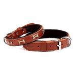 Doggie Konforlu El Yapımı Kemik Süslü Kahverengi 2x35-40 cm Köpek Boyun Tasması