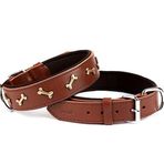 Doggie Konforlu El Yapımı Kemik Süslü Kahverengi 3.5x47-55 cm Köpek Boyun Tasması