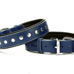 Doggie Konforlu Gerçek Deriden El Yapımı Rivetli Köpek Boyun Tasması, 3x42-50 cm, Lacivert