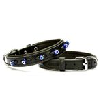 Doggie Siyah 2x30 35 cm Comfort Deri Nazar Boncuklu Köpek Small Boyun Tasması