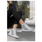 Dogo Kadın Vegan Deri Beyaz High Sneakers - Abstract Outline White Tasarım