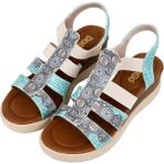Dogo Kadın Vegan Deri Mavi Kalın Taban Sandalet - Ethnic Faience Tasarım - Multi