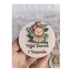 Doğrukan Hediyelik 15 Adet Ahşap Tabanlı Aslan Figürlü Yenidoğan Doğum Günü Magnet Hediyelik