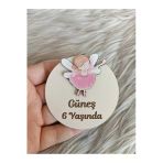 Doğrukan Hediyelik Pembe Elbiseli Peri Kızı Ahşap Yenidoğan Doğum Günü Magnet Hediyelik (10 Adet)