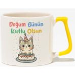 Doğum Günü Isme Özel Kişiselleştirilebilir Hediyelik Baskılı Sarı Kulplu Modern Seramik Kupa