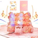 Doğum günü kartları ile ses kaydedilebilir tebrik kartı, Blowable LED ışıklı mum ve Happy Birthday şarkı müziği, müzikal doğum günü kartı, 3D açılır sürpriz tebrik kartı, (pembe renk)