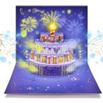 Doğum günü kartları ile sesli kaydedilebilir tebrik kartı, Blowable LED ışıklı mum ve Happy Birthday şarkı müziği, müzikal doğum günü kartı, 3D açılır sürpriz tebrik kartı, (mavi (renk))
