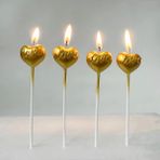 Doğum Günü Mumlar 4 Lü Çubuklu Love Kalp Mum Aşk Şekilli Mumlar - Gold
