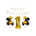 Doğum Günü Partisi Süslemeleri Seti, 20 Balon, 4 Yıldız Balon, 1 Rakam, Happy Birthday Afiş