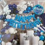 Doğum Günü Süsleme Seti, Lacivert ve Gümüş, Folyo Balon, Lateks Balon, Konfeti Balon, Happy Birthday Yazısı, Folyo Perde, 50 Parça (Mavi Gumus dört renkli, Doğum Günü Süsleme Seti)