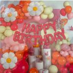 Doğum Günü Süsleme Seti, Lacivert ve Gümüş, Folyo Balon, Lateks Balon, Konfeti Balon, Happy Birthday Yazısı, Folyo Perde, 50 Parça (Pastel Pembe Papatya, Doğum Günü Süsleme Seti)
