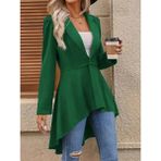 Dogutrend Kadın Uzun Kollu Yakalı Önden Düğmeli Uzun Atlas Blazer Ceket - S - M - Yeşil