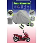 Dokaca Neo Gri Neon Fitilli Kilit ve Arka Çanta Uyumlu Honda PCX125 Uyumlu Motosiklet Brandası, Koruma Örtüsü - Gri-Arka Çanta ve Kilit Uyumlu