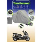 Dokaca Neo Gri Neon Fitilli Kilit ve Arka Çanta Uyumlu Honda PCX150 Uyumlu Motosiklet Brandası, Koruma Örtüsü - Gri-Arka Çanta ve Kilit Uyumlu