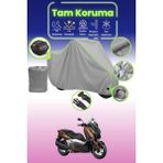 Dokaca Neo Gri Neon Fitilli Kilit ve Arka Çanta Uyumlu Yamaha X-Max 300 Abs Uyumlu Motosiklet Brandası - Gri-Arka Çanta ve Kilit Uyumlu