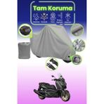 Dokaca Neo Gri Neon Fitilli Kilit ve Arka Çanta Uyumlu Yamaha X-Max 400 Uyumlu Motosiklet Brandası - Gri-Arka Çanta ve Kilit Uyumlu
