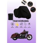 Dokaca Siyah Harley-Davidson Road King Special Uyumlu Motor Branda, Koruyucu Örtü, Motosiklet Brandası - Siyah Arka Çanta ve Kilit Uyumsuz
