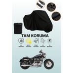 Dokaca Siyah Harley-Davidson Sportster 1200 Custom Uyumlu Motor Branda, Koruyucu Örtü, Motosiklet Brandası - Siyah Arka Çanta ve Kilit Uyumsuz